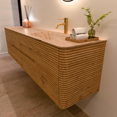 Mondiaz CIRO-DLUX Badkamermeubelset - 190x45x50cm - Solid surface wastafel Arena - 1 wasbak Rechts - 1 kraangat - 4 lades - Oak