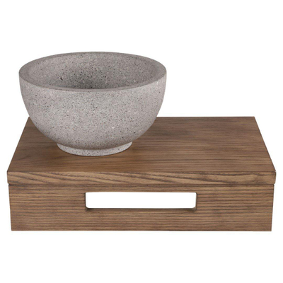 Differnz lave-mains – 40 x 21 x 10 cm – terrazzo gris fin – sans robinet – tablette chêne brun