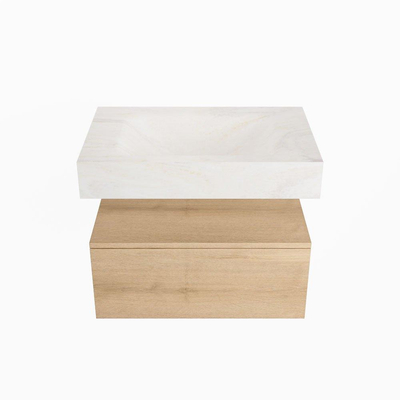 MONDIAZ ALAN - DLUX Badkamermeubelset - 70cm - onderkast - Washed Oak - 1 lade - vrijhangende wastafel - wasbak midden - 1 kraangat - Ostra