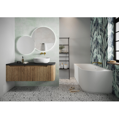 H&R Badmeubelen Duet-L miroir – forme organique – 112 x 90 cm – LED indirecte tout autour – chauffage de miroir – Argent