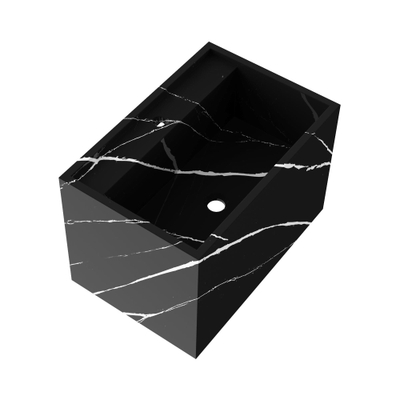 BRAUER Nova wastafel - 60x46x40cm - incl. verborgen ophangbeugels - 1 wasbak - 1 kraangat - composiet - marmerlook - Nero Marquina