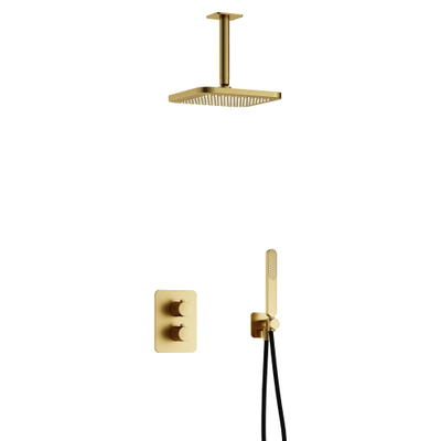 Hotbath Gal IBS40A Doucheset - inbouw - 22cm rechthoekige hoofddouche - plafondarm 15cm - staafhanddouche - messing geborsteld PVD