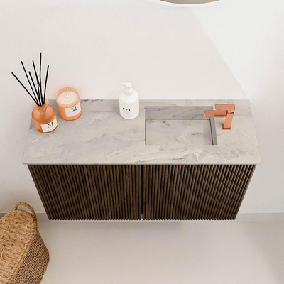 Mondiaz JOYA-DLUX 70cm meuble de salle de bains - couleur Walnut - Vasque FAYE position Droite 1 trou de robinet couleur Glace.