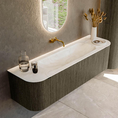 Mondiaz KURVE-DLUX Badkamermeubelset - 160x46x40cm - 1 lade - 2 deuren - wastafel solid surface - midden - zonder kraangat - Shadow