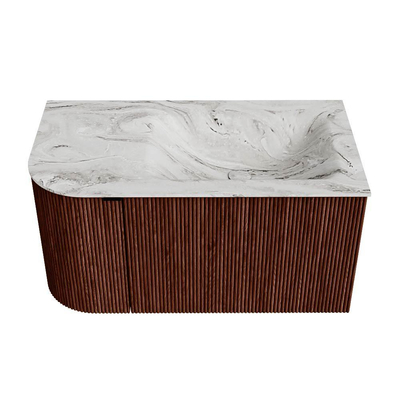 Mondiaz KURVE-DLUX Badkamermeubelset - 85x46x40cm - 1 lade - 1 deur - wastafel solid surface - rechts - 1 kraangat - Ruby