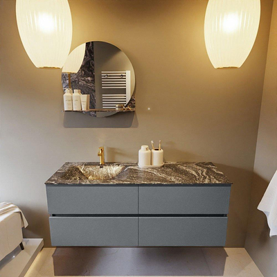 Mondiaz VICA-DLUX Ensemble de meuble de salle de bain - 130cm - meuble sous-vasque plata - 4 tiroirs - lavabo encastrée cloud gauche - 1 trou de robinet - version haute de 60cm - lave