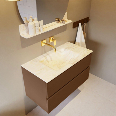 Mondiaz VICA-DLUX Ensemble de meuble de salle de bain - 90cm - meuble sous-vasque repos - 2 tiroirs - lavabo encastrée cloud milieu - sans trous de robinet - version haute de 60cm - ostra