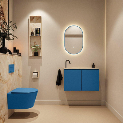 MONDIAZ TURE-DLUX Meuble de toilettes 80 cm Jeans. EDEN lavabo Frappe position gauche. Avec 1 trou de robinet.