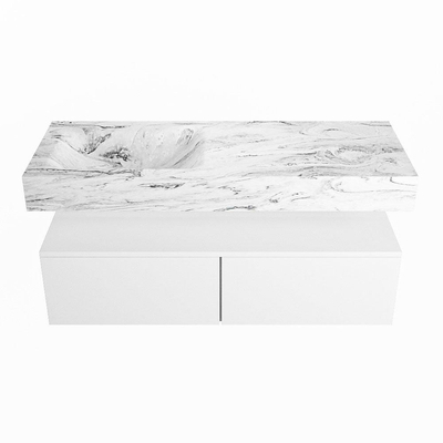 MONDIAZ ALAN - DLUX Badkamermeubelset - 120cm - onderkast - Talc - 2 lades - vrijhangende wastafel - wasbak links - 0 kraangaten - Glace