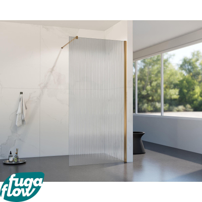 FugaFlow Eccelente Vetro inloopdouche badkamer - 140x200cm - ribbelglas - wandarm - geborsteld koper