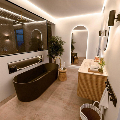Mondiaz CIRO-DLUX Ensemble de meubles de salle de bains - 120x45x50cm - Plan vasque solid surface Nata - 1 vasque au milieu - 1 trou de robinet - 2 tiroirs - Chêne