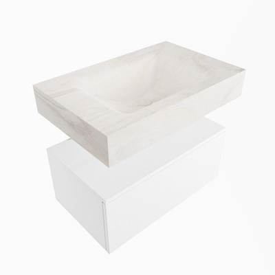 Mondiaz ALAN-DLUX Ensemble de meuble - 70cm - meuble Talc mat - 1 tiroir - Lavabo Cloud Ostra suspendu - vasque Centre - 1 trou de robinet