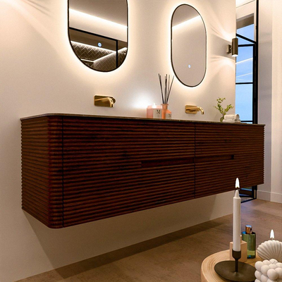 Mondiaz CIRO-DLUX Badkamermeubelset - 190x45x50cm - Solid surface wastafel Oza - 2 wasbak Dubbel - zonder kraangaten - 4 lades - Ruby