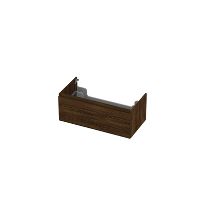 INK Wastafelonderkast - 90x45x35cm - 1 lade - greeploos - met houten keerlijst - MFC - Koper eiken