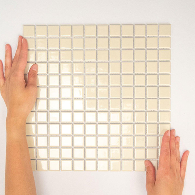 The Mosaic Factory Barcelona Carrelage mosaïque 30x30cm mural intérieur et extérieur carré porcelaine crème brillant