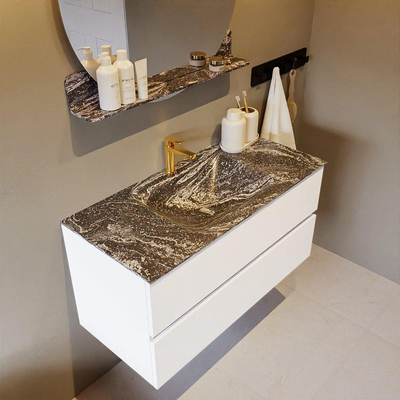 Mondiaz VICA-DLUX Ensemble meuble de salle de bains - 100cm - talc - 2 tiroirs - Lavabo encastré CLOUD - central - 1 trou de robinet - couleur Lava - version XL 60cm de hauteur