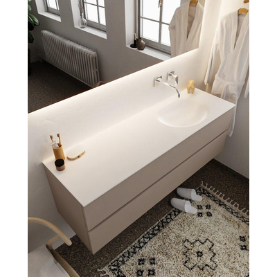 Mondiaz VICA ensemble de meuble de salle de bain - 150cm - meuble sous-vasque fumée - 2 tiroirs - lavabo lune droite - sans trou de robinet version XL 60cm de haut