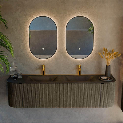 Mondiaz KURVE Ensemble de meuble de salle de bains - 170x46x40cm - 1 tiroir - 2 portes - lavabo solid surface - double - 2 trous de robinet - Shadow