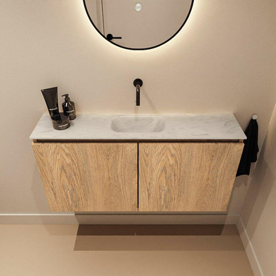 MONDIAZ TURE-DLUX 100cm meuble WC Washed Oak. EDEN vasque Opalo position milieu. Sans trou de robinet.