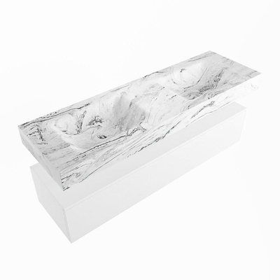 Mondiaz ALAN-DLUX Ensemble de meuble - 150cm - meuble Talc mat - 1 tiroir - Lavabo Cloud Glace suspendu - vasque Gauche et droite - 2 trous de robinet