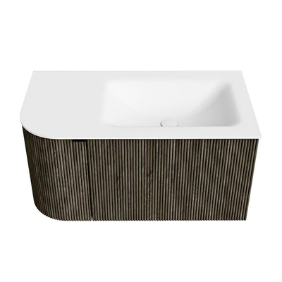Mondiaz KURVE Ensemble de meuble de salle de bains - 85x46x40cm - 1 tiroir - 1 porte - vasque solid surface - à droite - sans trou de robinet - Shadow