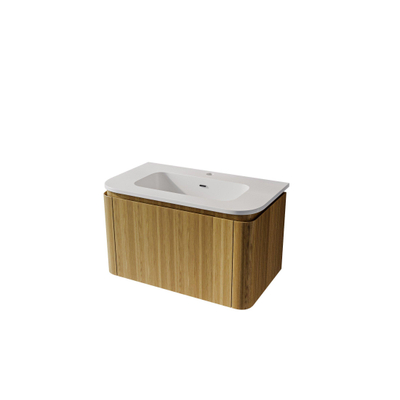 Saniclass Terra Ensemble meuble de salle de bains - 80cm - 2 tiroirs - coins arrondis - 1 vasque - avec trou de robinet - châtaignier (noix)
