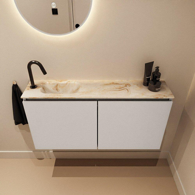 MONDIAZ TURE-DLUX 100cm toiletmeubel Linen. EDEN wastafel Frappe positie links. Met 1 kraangat.