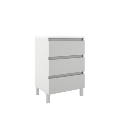 Adema Chaci PLUS Ensemble de meuble - 59.5x86x45.9cm - 1 vasque ovale en céramique Blanc - 1 trou de robinet - 3 tiroirs - miroir rectangulaire - Blanc mat