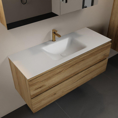 Mondiaz Aivy badmeubelset - 120x45x50cm - 1 kraangat - 1 wasbak talc Solid surface - Midden - 2 lades - Met spiegelkast - Melamine Chai