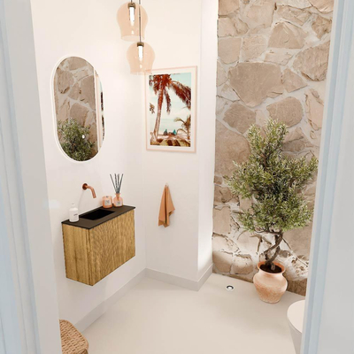 Mondiaz JOYA 50cm toiletmeubel - kleur Oak - Wastafel FAYE positie Links Zonder kraangat kleur Urban.