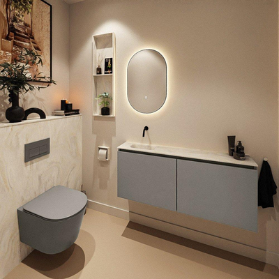 MONDIAZ TURE-DLUX Meuble toilette - 120cm - Smoke - EDEN - vasque Ostra - position gauche - sans trou de robinet