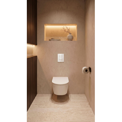 QeramiQ Dely Swirl Toiletset - 36.5x 53cm - Grohe Rapid inbouwreservoir - 35mm zitting - witte bedieningsplaat - rechthoekige knoppen - glans wit