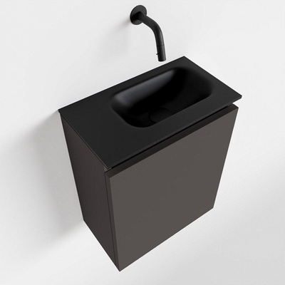 MONDIAZ TURE Toiletmeubel 40x23x50cm met 0 kraangaten 1 deuren dark grey mat Wastafel Eden rechts Solid Surface Zwart