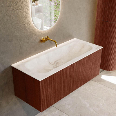 Mondiaz KURVE-DLUX Badkamermeubelset - 110x46x40cm - 1 lade - wastafel solid surface - midden - zonder kraangat - Ruby