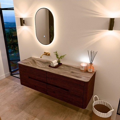 Mondiaz CIRO-DLUX Meuble de salle de bains - 150x45x50cm - Plan vasque solid surface Sombra - 1 lavabo gauche - sans trous de robinet - 4 tiroirs - Ruby