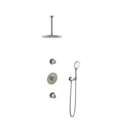 Hotbath Buddy IBS - Regendoucheset - 30cm plafondarm - 25cm ronde hoofddouche - 3 standen handdouche - 2 stopkranen - geborsteld nikkel (RVS)