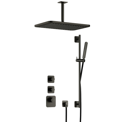 Hotbath Gal IBS40 regendoucheset inbouw - 2 functies - 15cm plafondarm - 27cm rechthoekige hoofddouche - met glijstang - Gunmetal geborsteld PVD