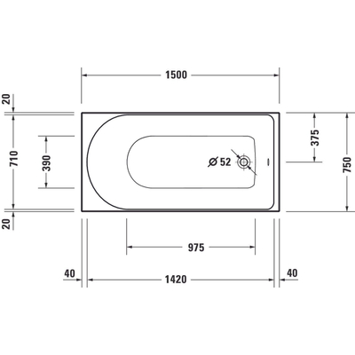 Duravit d-neo bain 150x75x48.5cm 125litres blanc brillant