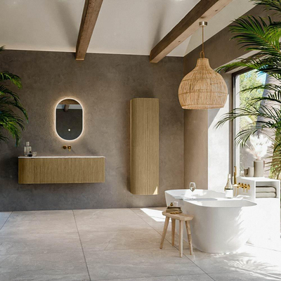 Mondiaz KURVE-DLUX Ensemble meuble de salle de bains - 135x46x40cm - 1 tiroir - 1 porte - lavabo solid surface - droit - sans trou de robinet - Dusk