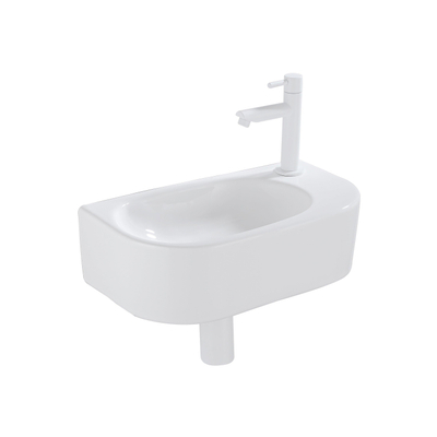 QeramiQ Fuente Fonteinset - 40x21.5x12cm - rechts - glad - halfrond - 1 kraangat - keramiek - fonteinkraan wit mat - afvoerplug - verlaagd sifon - wit glans