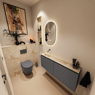 MONDIAZ TURE-DLUX 120cm toiletmeubel Dark Grey. EDEN wastafel Frappe positie links. Zonder kraangat.