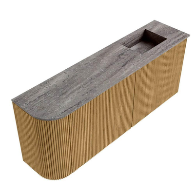 Mondiaz JOYA-DLUX Meuble de salle de bains - 101,6 cm - arrondi gauche couleur Chêne - Vasque FAYE position Droite Sans trou de robinet couleur Oza