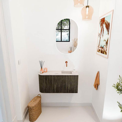 Mondiaz JOYA-DLUX 81.6cm toiletmeubel - ronding links kleur Shadow - Wastafel FAYE positie Rechts Zonder kraangat kleur Nata.