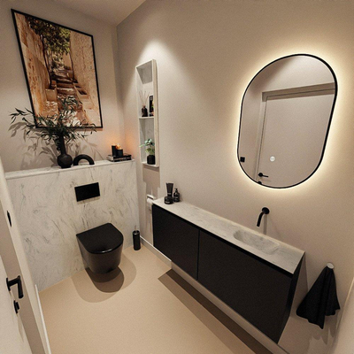 MONDIAZ TURE-DLUX Meuble WC 120 cm Urban. EDEN lavabo Opalo position droite. Sans trou de robinet.