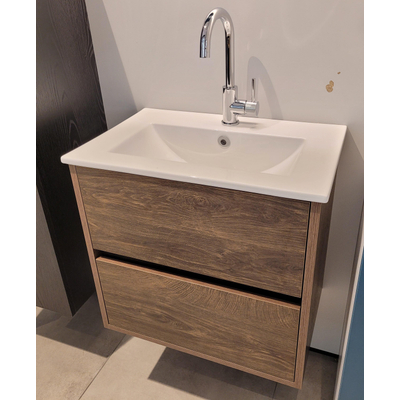 BRAUER Adore wastafelonderkast ondiep incl wastafel- 60x39x55cm - 2 softclose lades - greeploos - 1 sifon uitsparing - Grove showroommodel