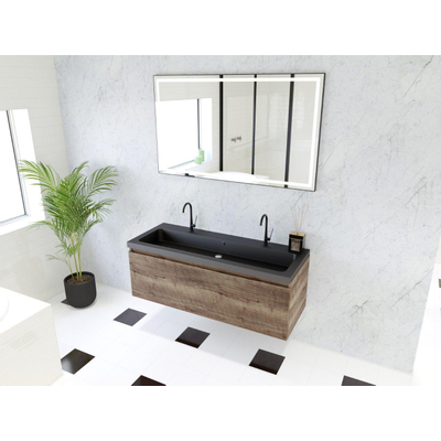 HR Matrix ensemble meuble de salle de bain 3d 120cm 1 tiroir sans poignée avec bandeau couleur charleston avec vasque djazz 2 trous de robinetterie noir mat