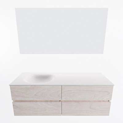 Mondiaz VICA ensemble de meuble de salle de bain - 140cm - meuble sous vasque en aggloméré - 4 tiroirs - lavabo moon gauche - 1 trou de robinet - couleur talc - miroir LED - version XL 60cm de haut