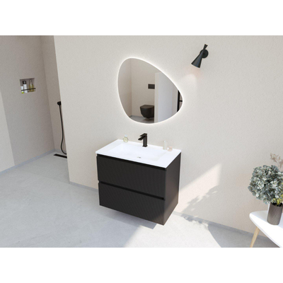 HR Infinity XXL ensemble de meubles de salle de bain 3d 80 cm 1 lavabo en céramique fin blanc mat 1 trou de robinet 2 tiroirs noir mat