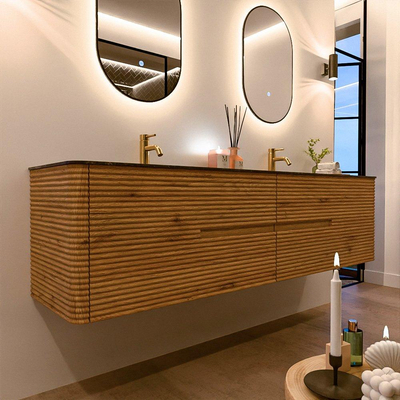 Mondiaz CIRO-DLUX Badkamermeubelset - 190x45x50cm - Solid surface wastafel Lava - 2 wasbak Dubbel - 2 kraangaten - 4 lades - Oak