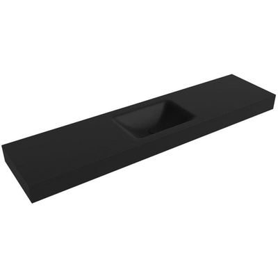 Mondiaz CLOUD Lavabo suspendu - L190xH12cm - 1 trou de robinet - vasque centrale - solid surface Urban mat (Noir)